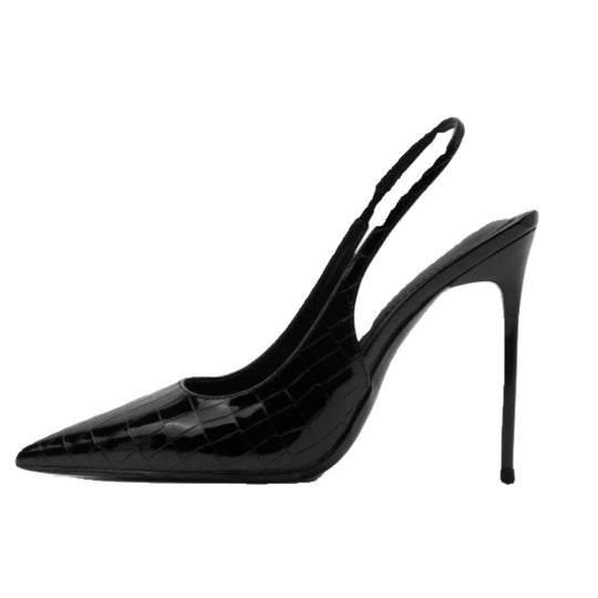 Damen elegante Slingback-Pumps mit spitzem Design und glänzender Oberfläche EB