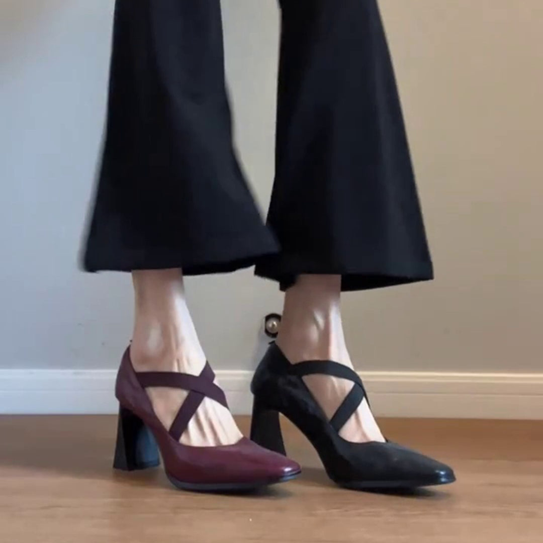 Damen elegante Pumps mit elastischen Kreuzriemen EB