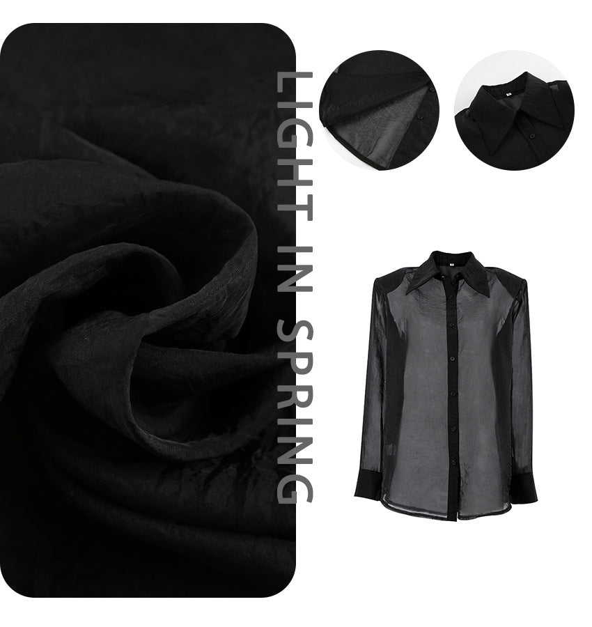 Damen Übergröße Hemdbluse mit asymmetrischem Design und transparenten Ärmeln EB