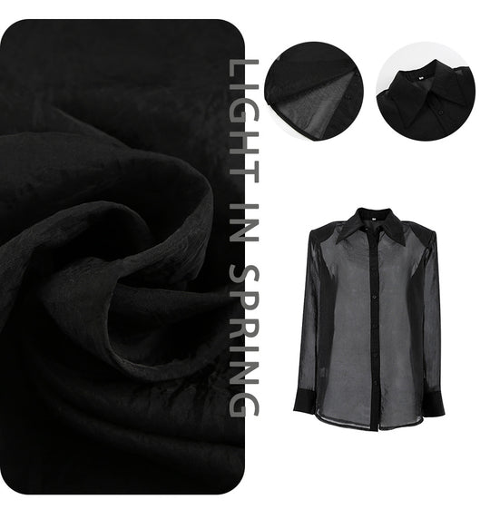 Damen Übergröße Hemdbluse mit asymmetrischem Design und transparenten Ärmeln EB
