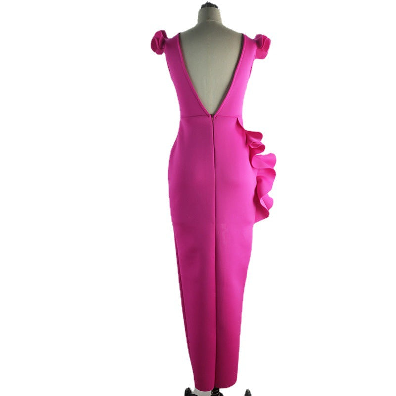 Damen Elegantes Sommerkleid mit asymmetrischem Schnitt und Rüschendetails EB