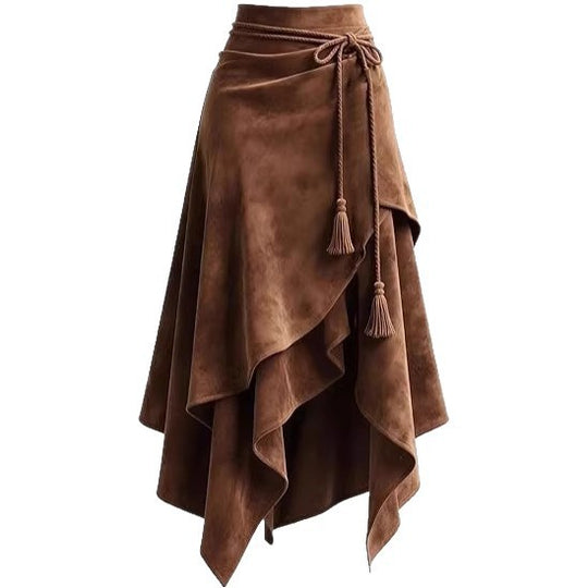 Damen asymmetrischer Wickelrock mit dekorativen Quasten EB