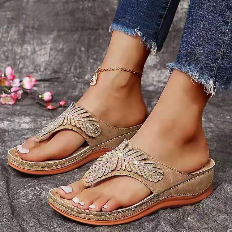 Damen elegante Flip-Flops mit funkelnder Verzierung EB