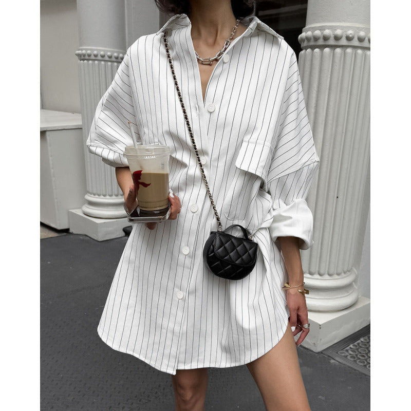 Damen gestreiftes Oversized Hemdkleid EB