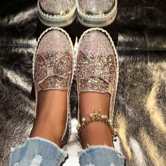 Damen Glitzernde Slip-On Sneakers mit dekorativem Schleifen-Detail EB