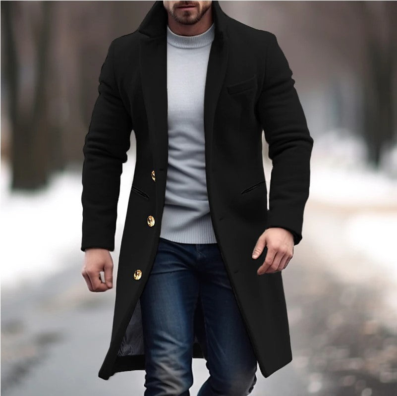 Herren eleganter Wollmantel mit schmalem Schnitt und goldenen Knöpfen EB