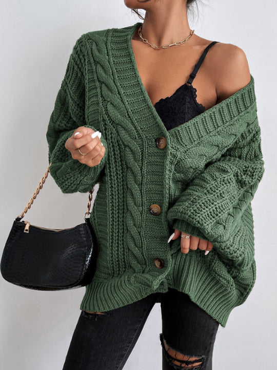 Damen Grobstrick Cardigan mit weiten Ärmeln und Knopfdetails EB