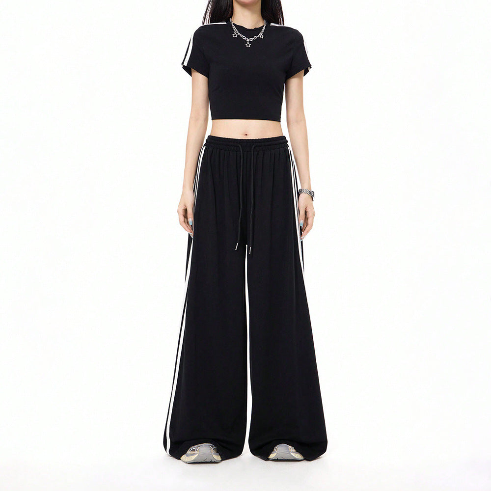 Damen lässige Highwaist weite Sweathose mit elastischem Bund, Tunnelzug und seitlichen Kontraststreifen Eichborn Berlin