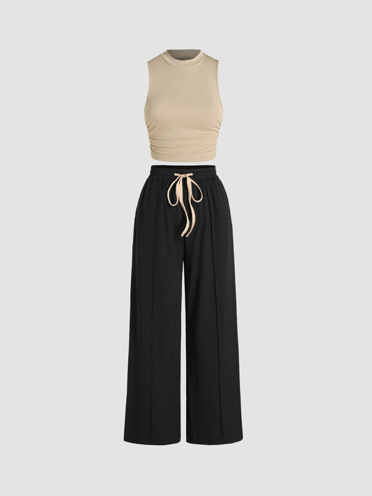 Damen lässiges Oberteil und weit geschnittene Hose Set EB