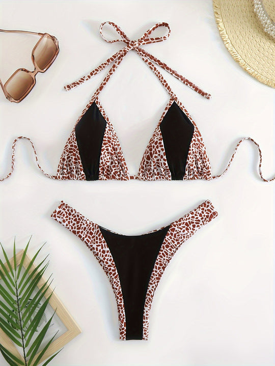 Damen Triangel-Bikini mit stilvollem Giraffenmuster EB