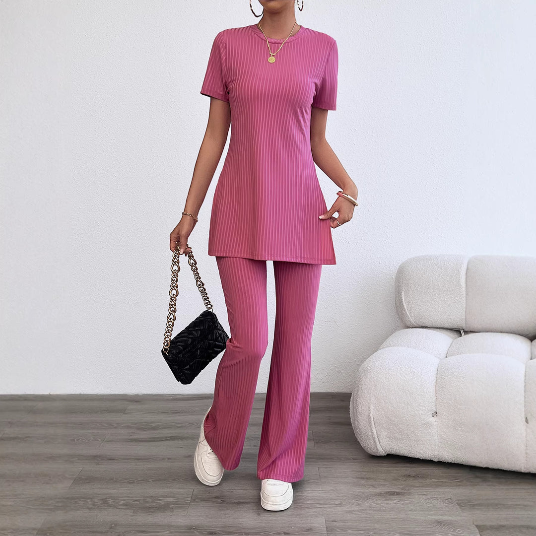 Damen lässiges Zweiteiliges Set im modernen Rippenlook mit hohem Tragekomfort EB