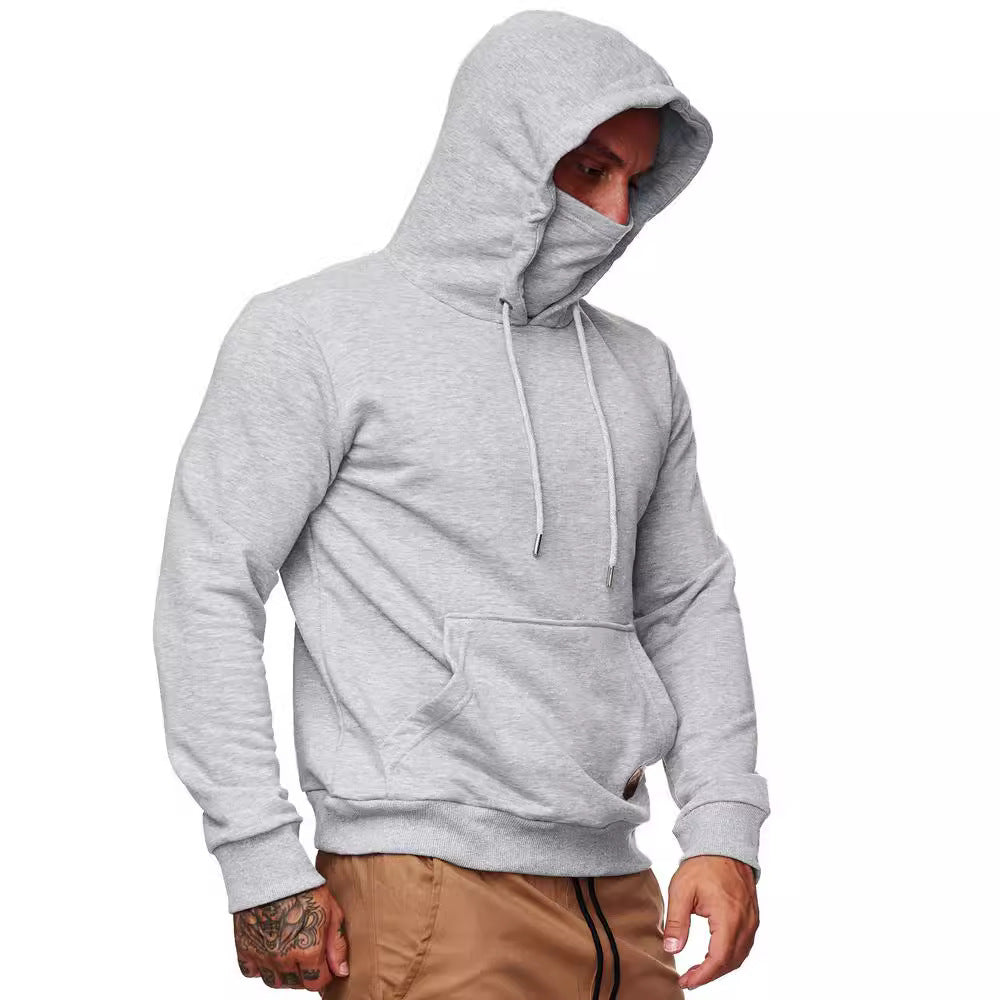 Herren nan Kapuzenpullover mit integriertem Schlauchkragen-Mundschutz, Kängurutasche und Rippbündchen EB