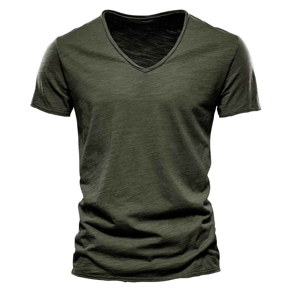 Herren nan leichtes Baumwolljersey Kurzarmshirt mit V-Ausschnitt und schmaler Passform EB