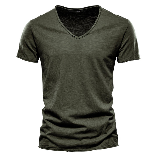 Herren nan leichtes Baumwolljersey Kurzarmshirt mit V-Ausschnitt und schmaler Passform EB