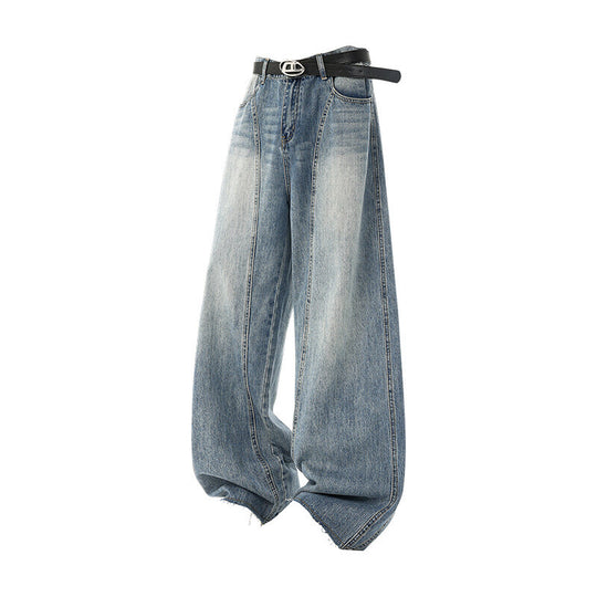 Damen Weitgeschnittene Jeans mit hohem Bund und integriertem Gürtel EB