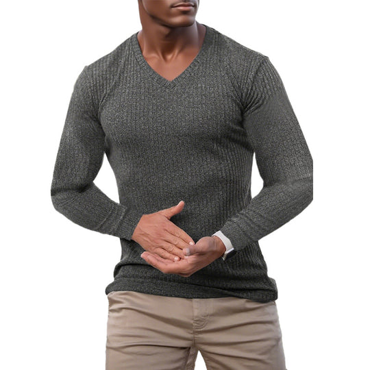 Herren elegantes V-Ausschnitt Pullover aus strukturiertem Strickmaterial EB