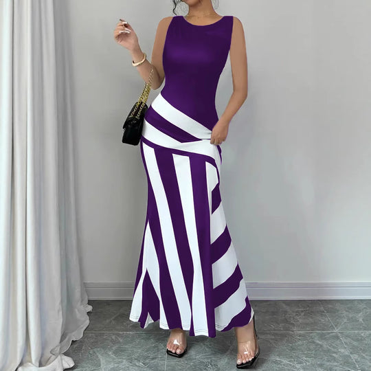 Damen Maxikleid mit stilvollem Wickel-Effekt und diagonalen Streifen EB