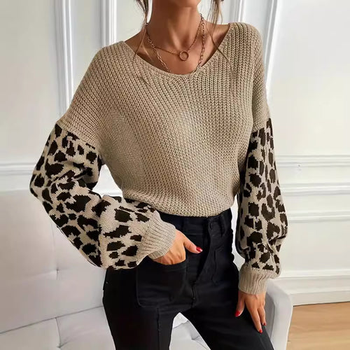 Damen modischer Pullover mit lässiger Weave-Optik und tierischem Muster EB