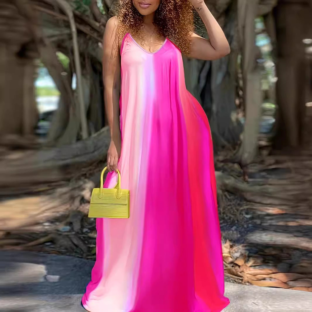 Damen Maxikleid mit fließendem Farbverlauf und zarten Spaghettiträgern EB