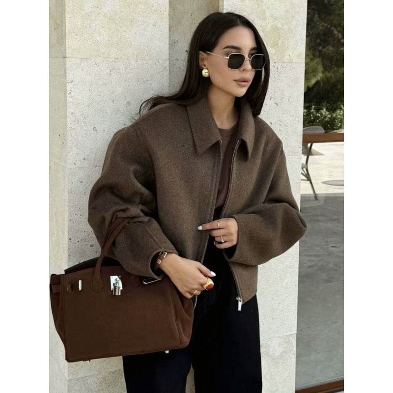 Damen Oversized Fleecejacke mit Reißverschluss und Hemdkragen EB