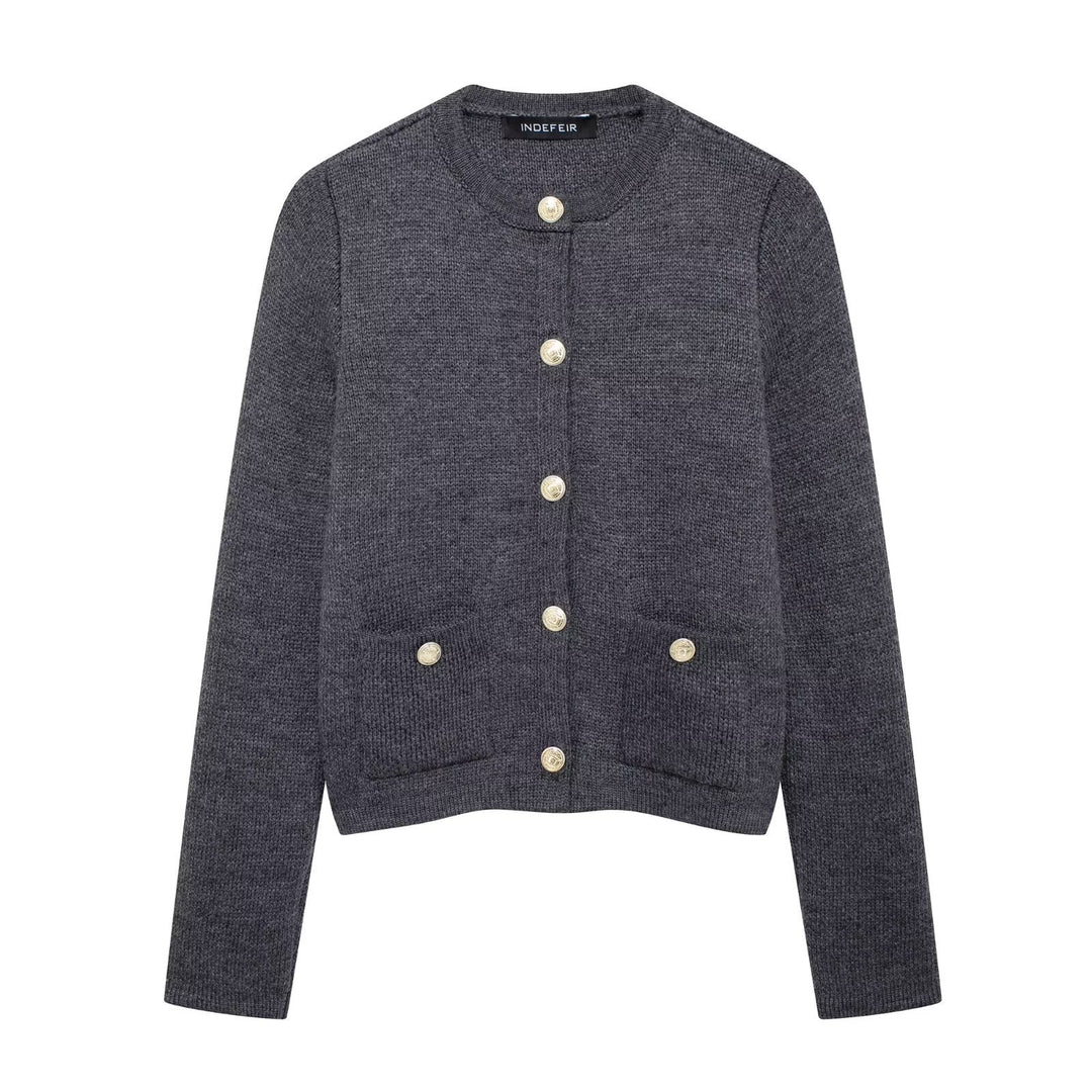 Damen Strickjacke mit schimmernden Knöpfen und Taschen EB