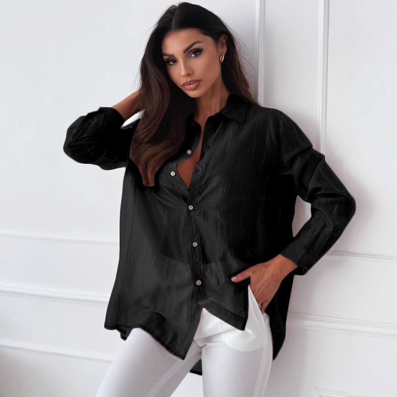 Damen elegante langärmlige Bluse mit feiner Struktur EB