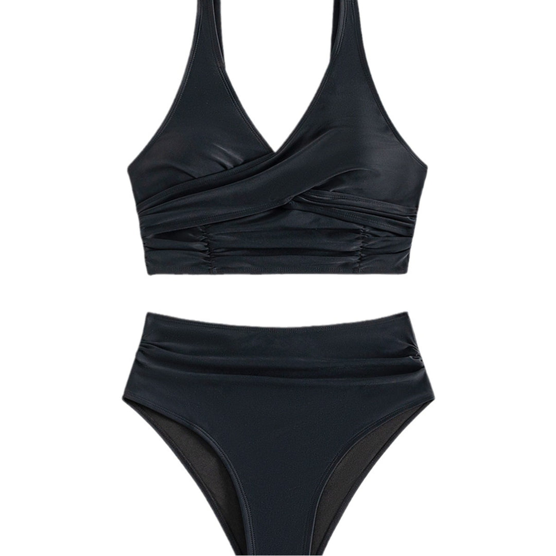Damen Hoch geschnittenes Bikini-Set mit Wickeloberteil und figurformen Details EB