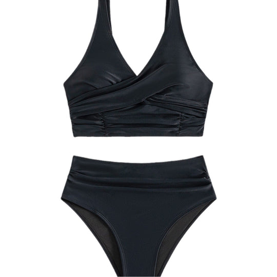 Damen Hoch geschnittenes Bikini-Set mit Wickeloberteil und figurformen Details EB