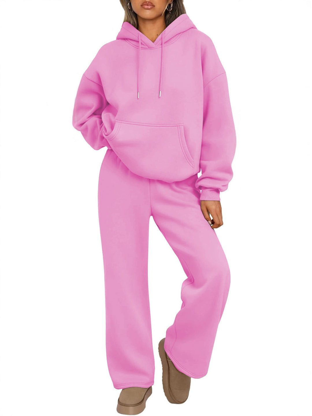 Unisex minimalistischer Kapuzenpullover aus French-Terry mit flachem Kordelzug und verstärkter Nackenpasse EB