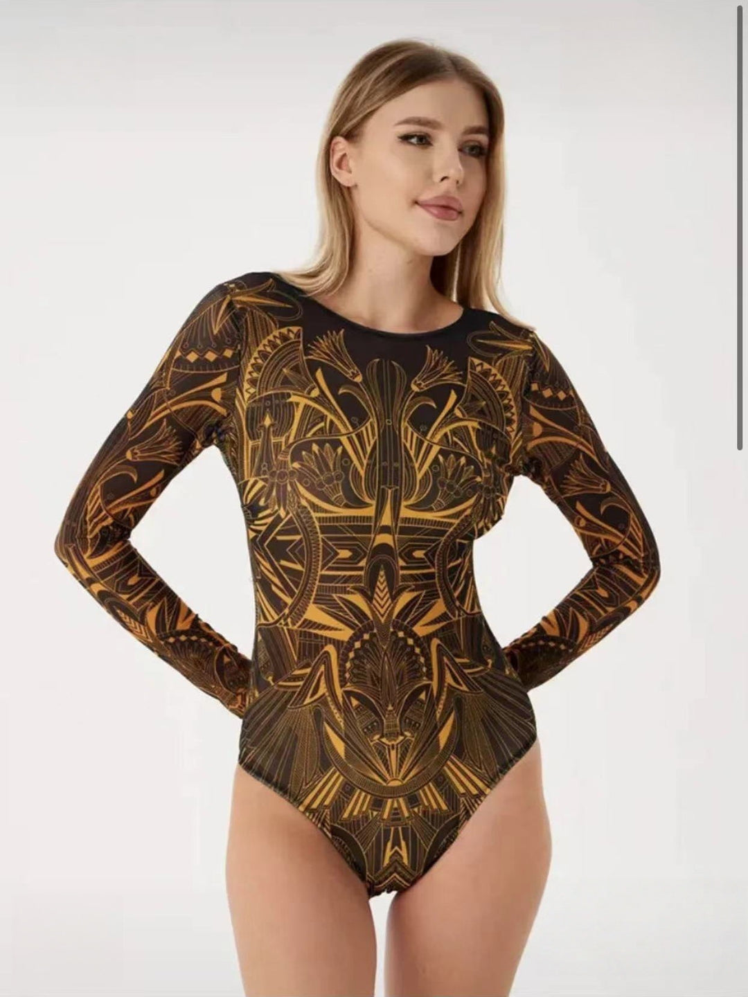 Damen Schwimmanzug mit langem Arm und elegantem Blumendesign EB
