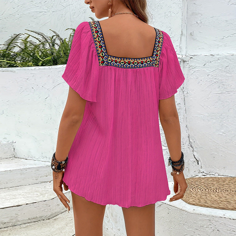 Damen Luftige Sommerbluse mit Stickereien EB