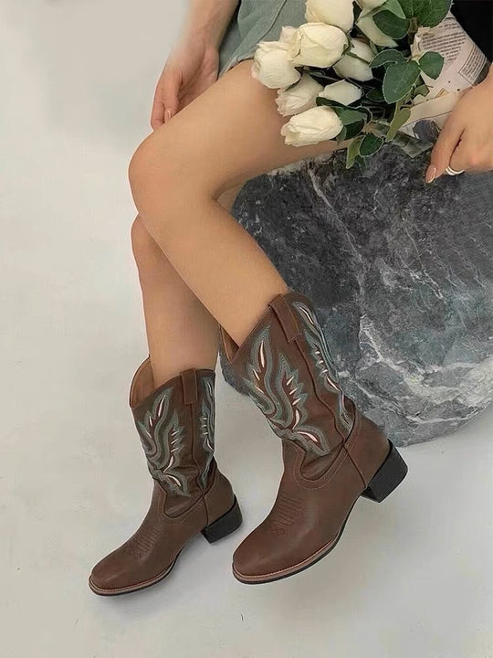 JeansCowboyStiefel Mit Blockabsatz Markanter WesternLook EB