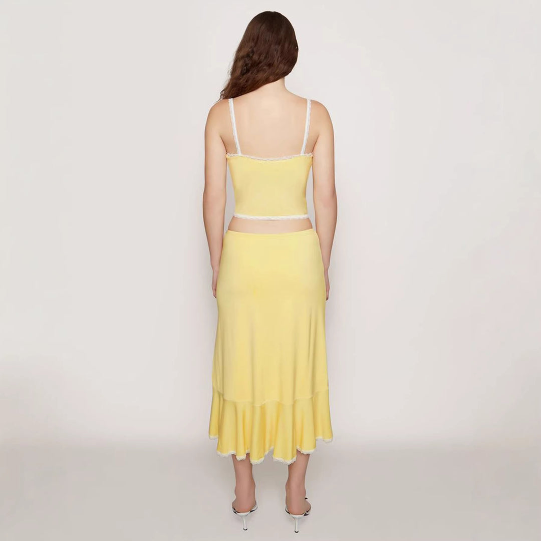 Damen Set aus Crop-Top und schwingendem Rock mit Spitzenakzenten EB