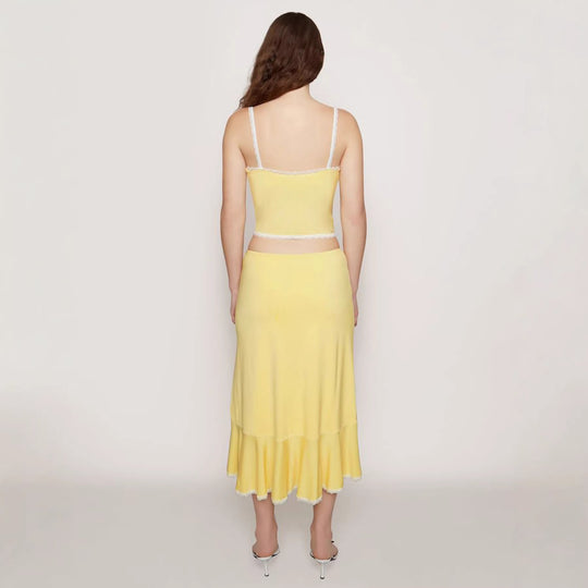 Damen Set aus Crop-Top und schwingendem Rock mit Spitzenakzenten EB