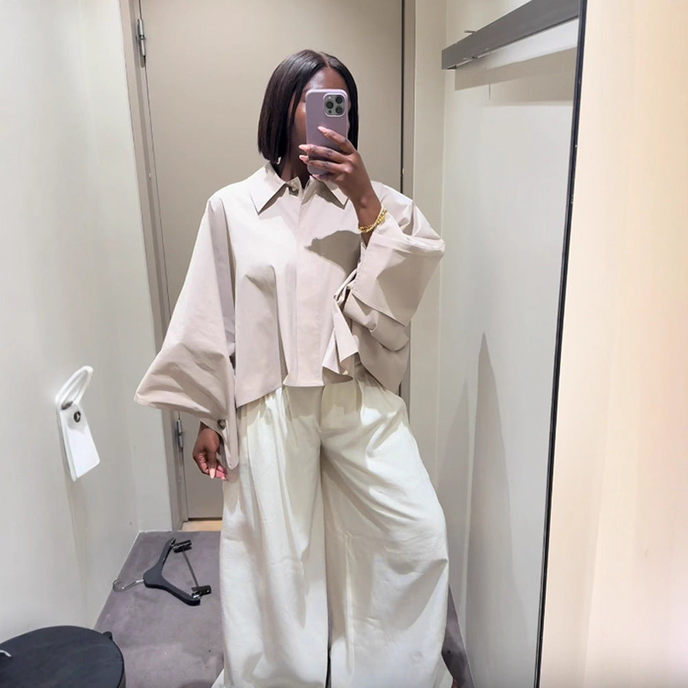 Damen Cropped Bluse mit voluminösen Ärmeln EB