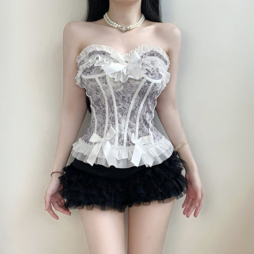 Damen Spitzen-Bodysuit mit romantischen Rüschendetails EB