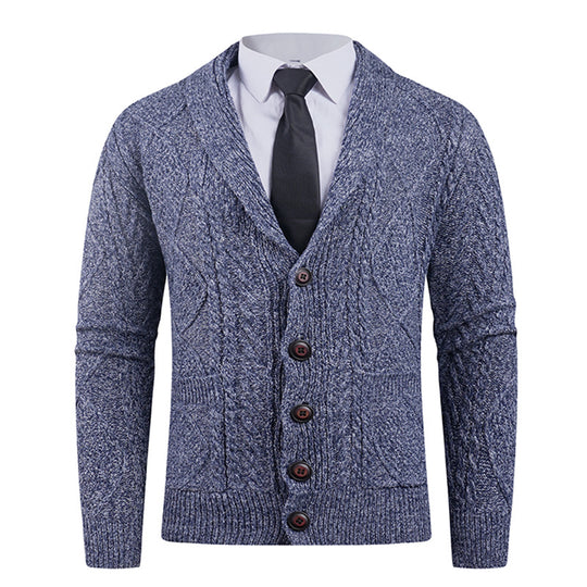 Herren nan Strickcardigan mit Schalkragen, Zopfmuster, aufgesetzten Taschen und Knopfleiste EB