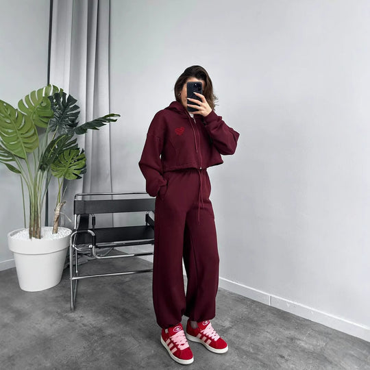 Damen Cropped Hoodie und weite Jogginghose Set EB