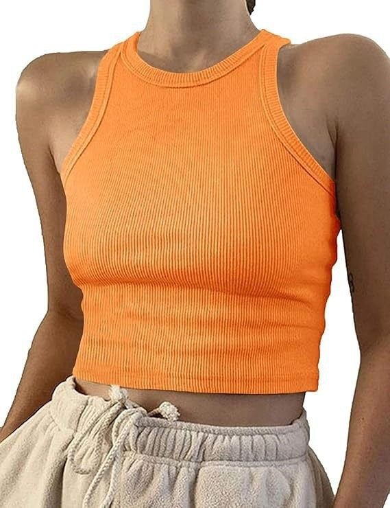 Damen sportliches Crop-Top mit elastischem Rippdesign EB