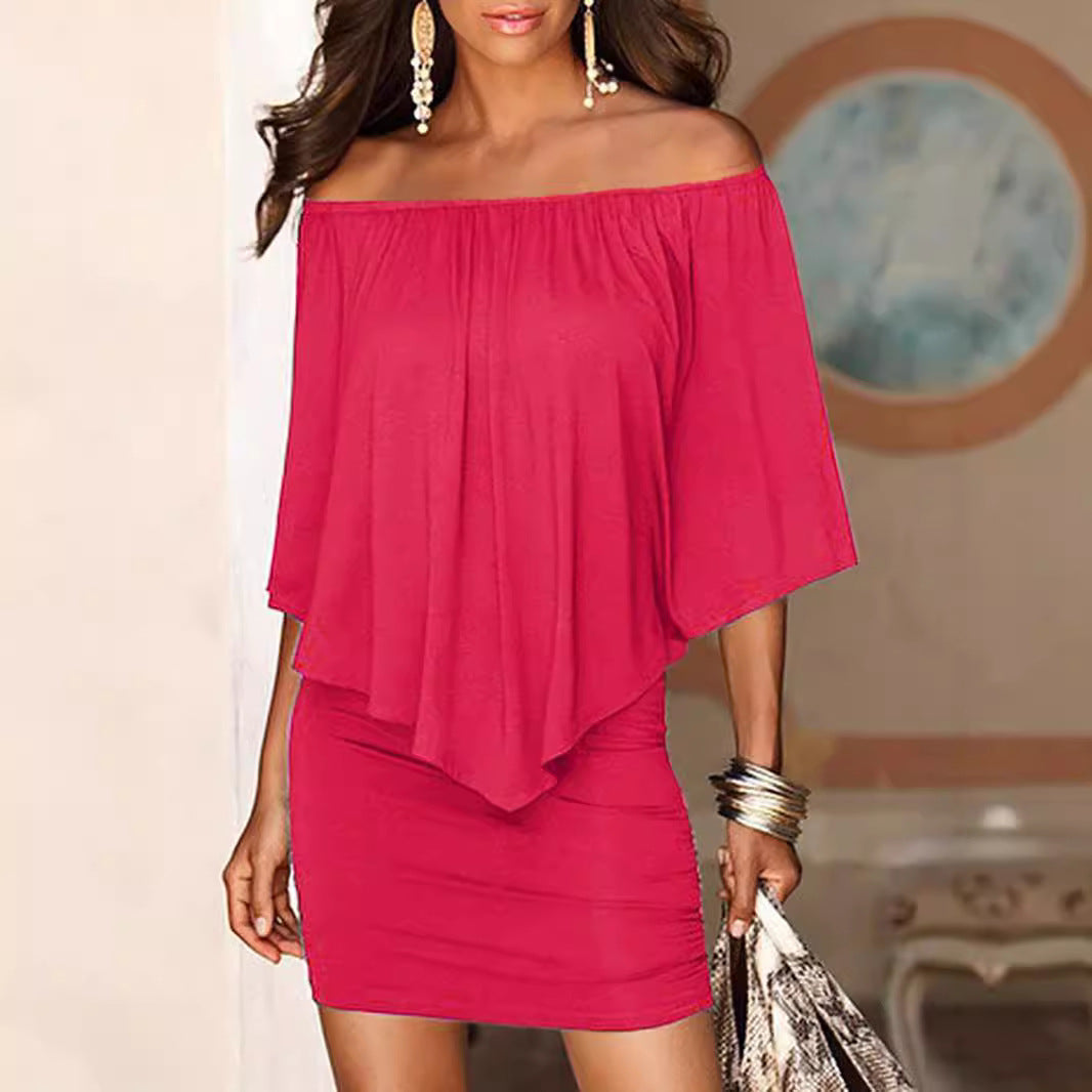 Damen Off-Shoulder Minikleid mit fließendem Oberteil und Taillenbetonung EB