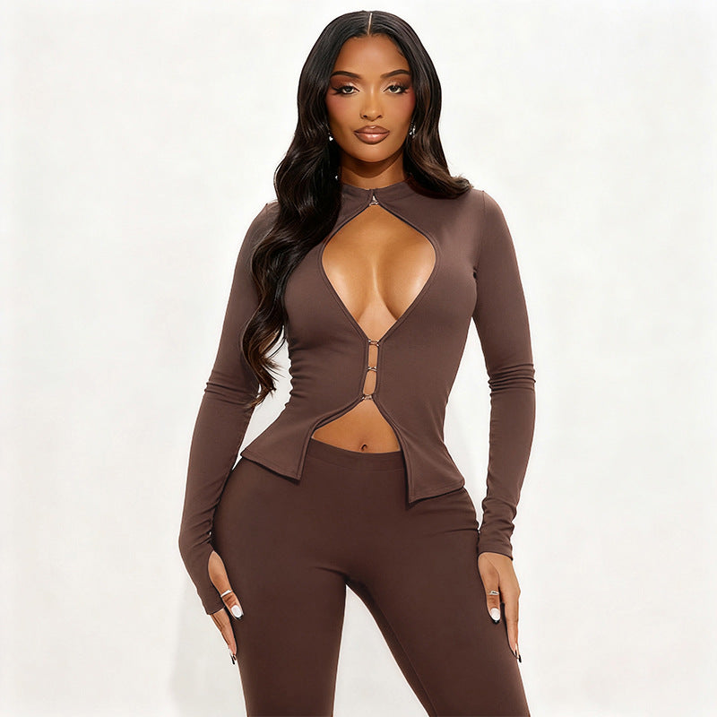 Damen Cut-Out Jumpsuit mit elegantem Stehkragen und figurbetontem Schnitt EB