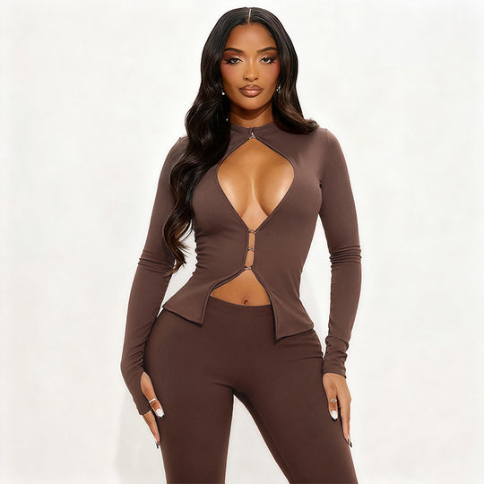 Damen Cut-Out Jumpsuit mit elegantem Stehkragen und figurbetontem Schnitt EB
