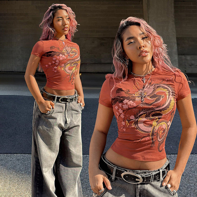 Damen T-Shirt mit kultiviertem Druckdesign und figurbetontem Schnitt EB