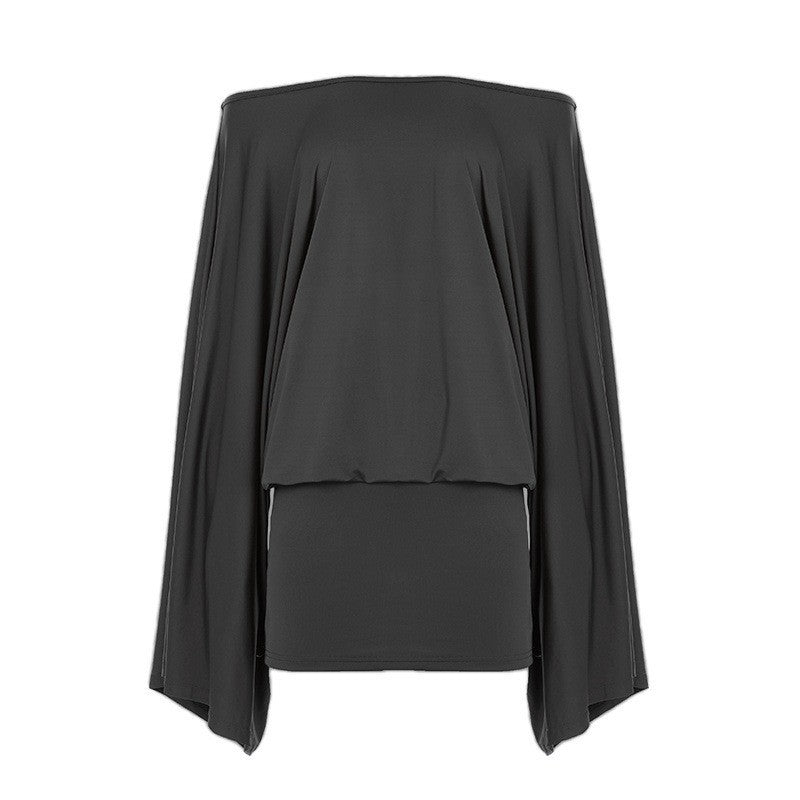 Damen nan schulterfreies Drapiertes Blouson-Top mit weitem Fledermausärmel und tailliertem Bündchen EB