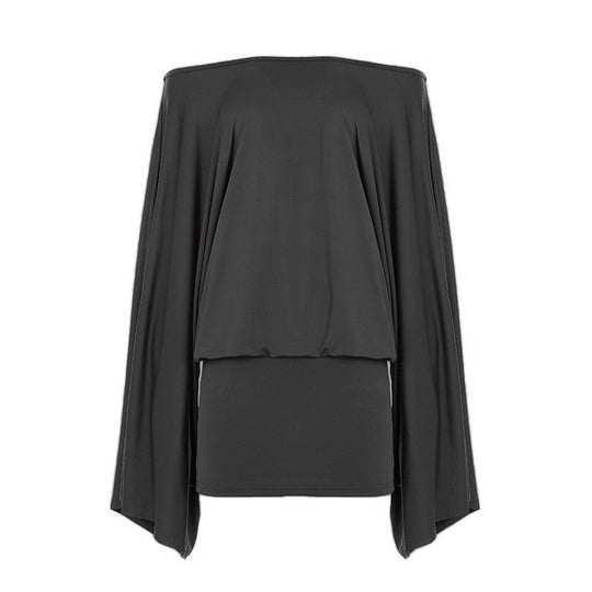 Damen nan schulterfreies Drapiertes Blouson-Top mit weitem Fledermausärmel und tailliertem Bündchen EB