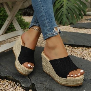 Damen Plateausandalen mit geflochtener Oberseite EB