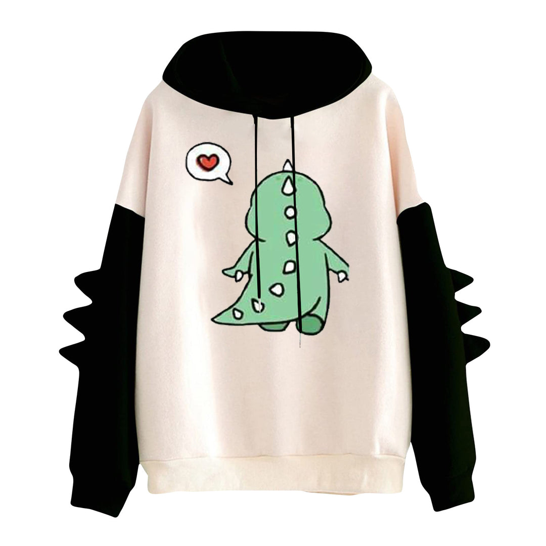 Damen nan Kapuzenpullover mit niedlichem Dinosaurier-Print und dreidimensionalen Ärmeldetails EB
