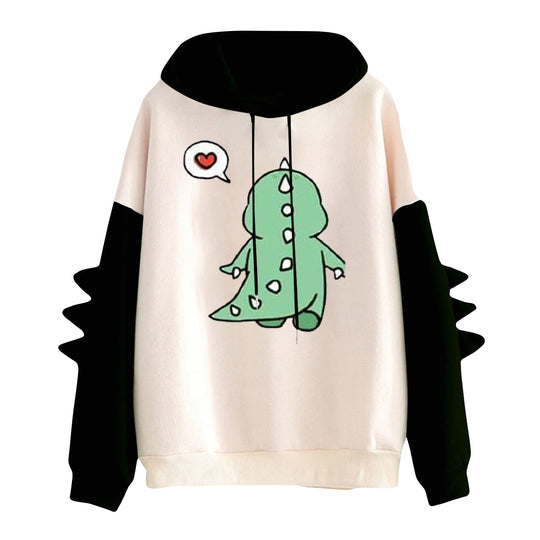 Damen nan Kapuzenpullover mit niedlichem Dinosaurier-Print und dreidimensionalen Ärmeldetails EB