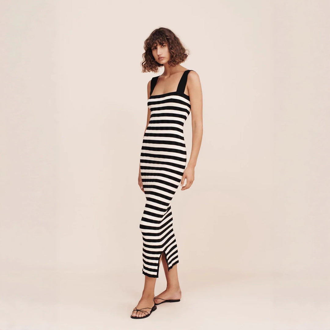 Damen Maxikleid mit gestreiftem Design EB