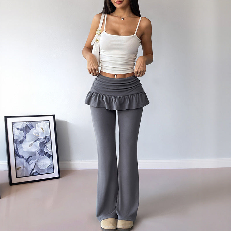 Damen Freizeit-Hosen mit Volantbund und weitem Bein EB